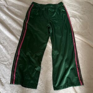 Zara Green Track Pants with Pink Stripes